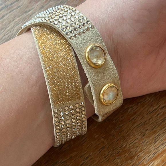 Beige Swarovski Multi Strand Black Wrap Around Bracelet • Adjustable - Picture 6 of 6